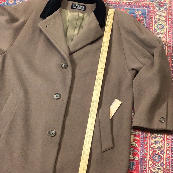 🖤 LARRY LEVINE Tan 💯% Wool Black Velvet Collar Single Breasted Dress Coat - Picture 9 of 14